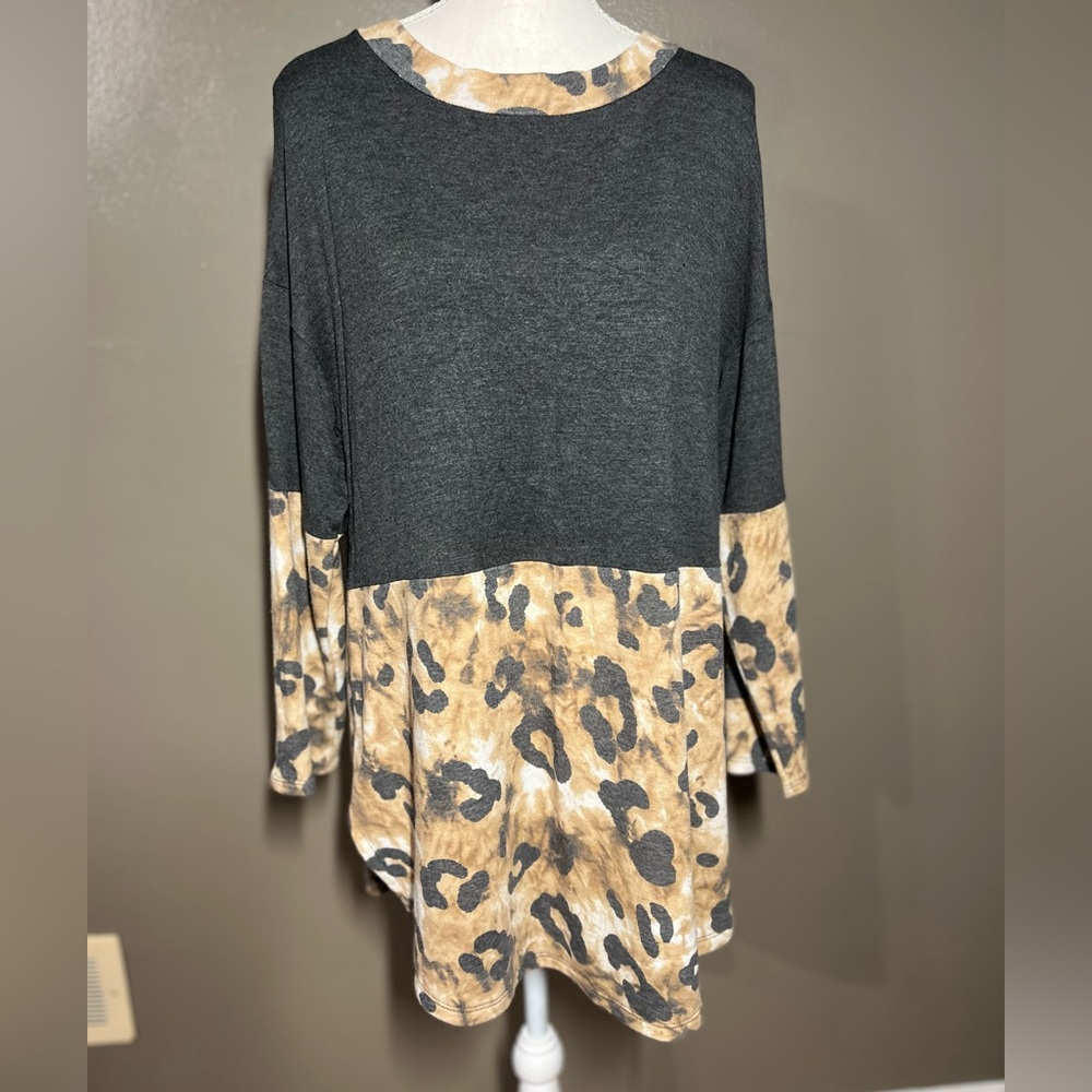 Emerald Black and Leopard Print Tunic